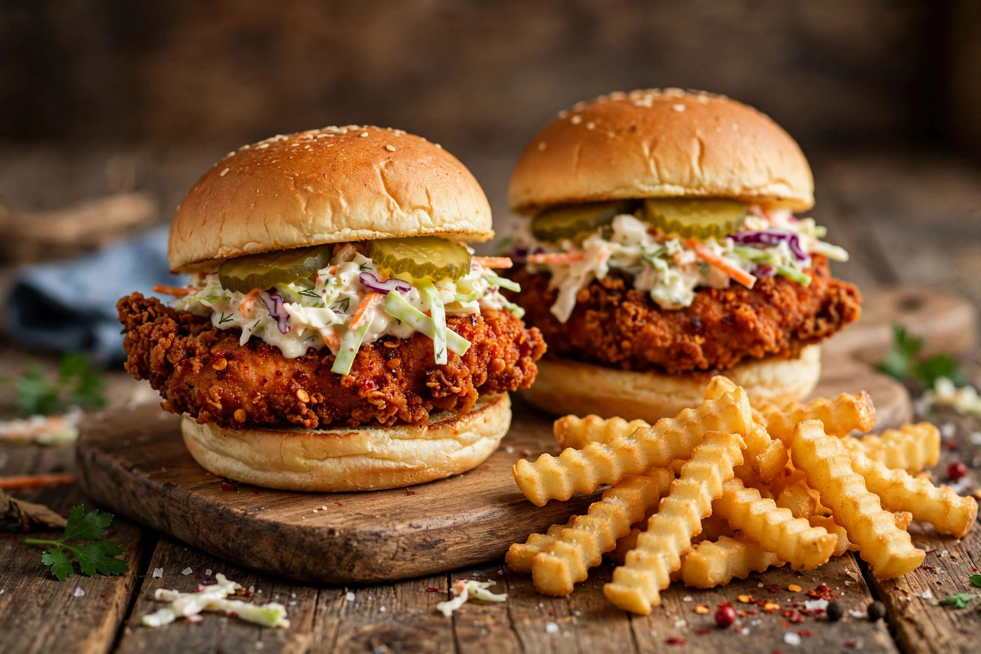 Dave's Hot Chicken sliders with crispy spicy chicken, slaw and pickles