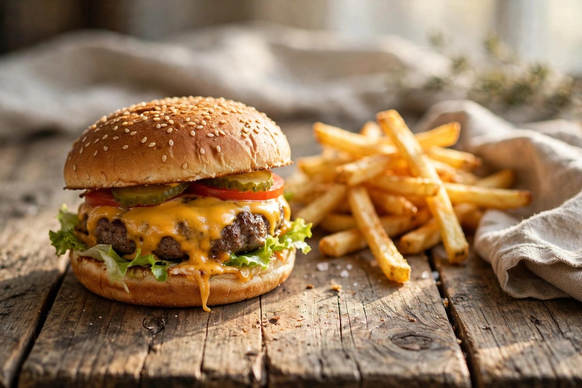 Half-pound steakhouse cheeseburger with seasoned fries