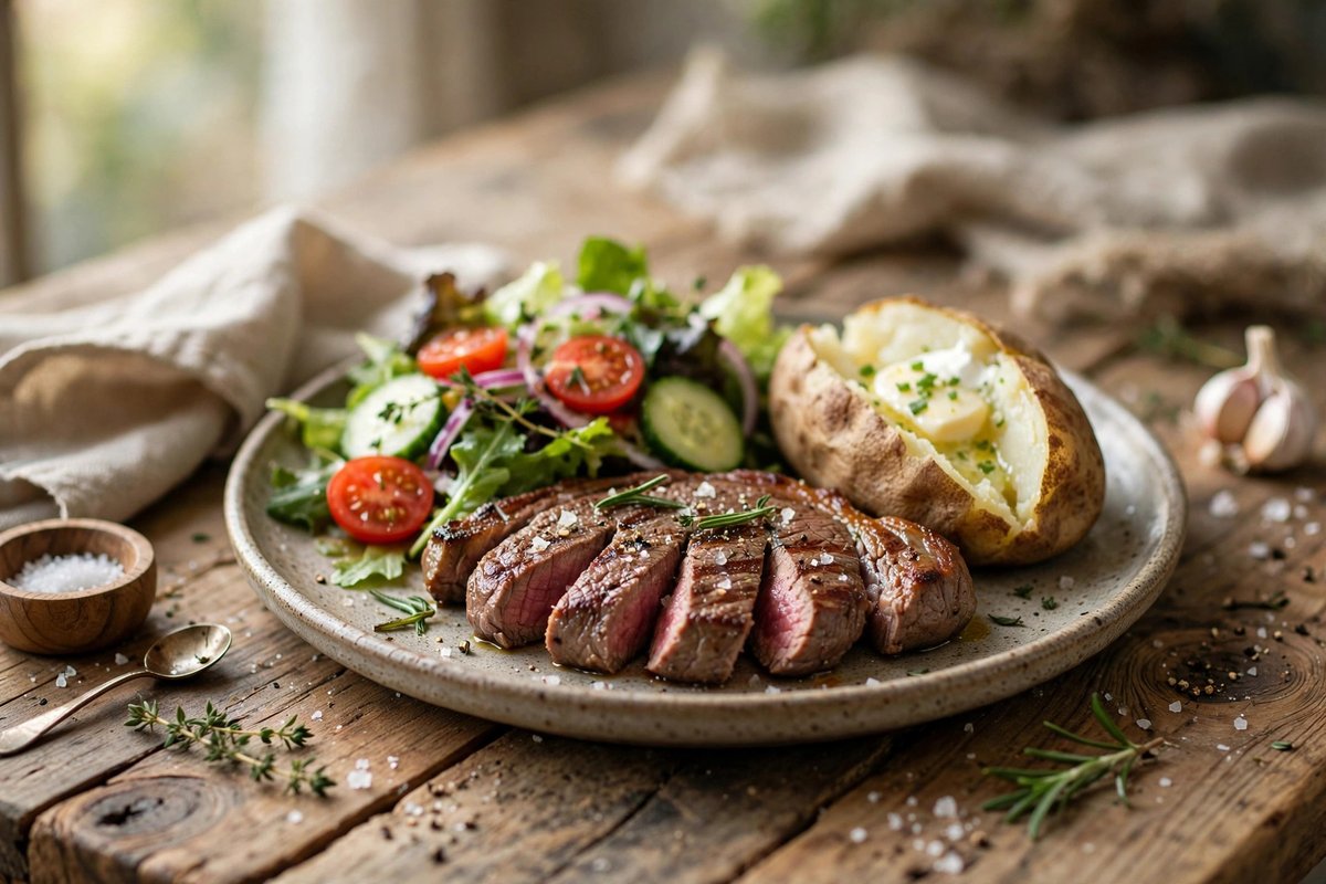 LongHorn Steakhouse lunch plate with grilled sirloin, baked potato, and salad