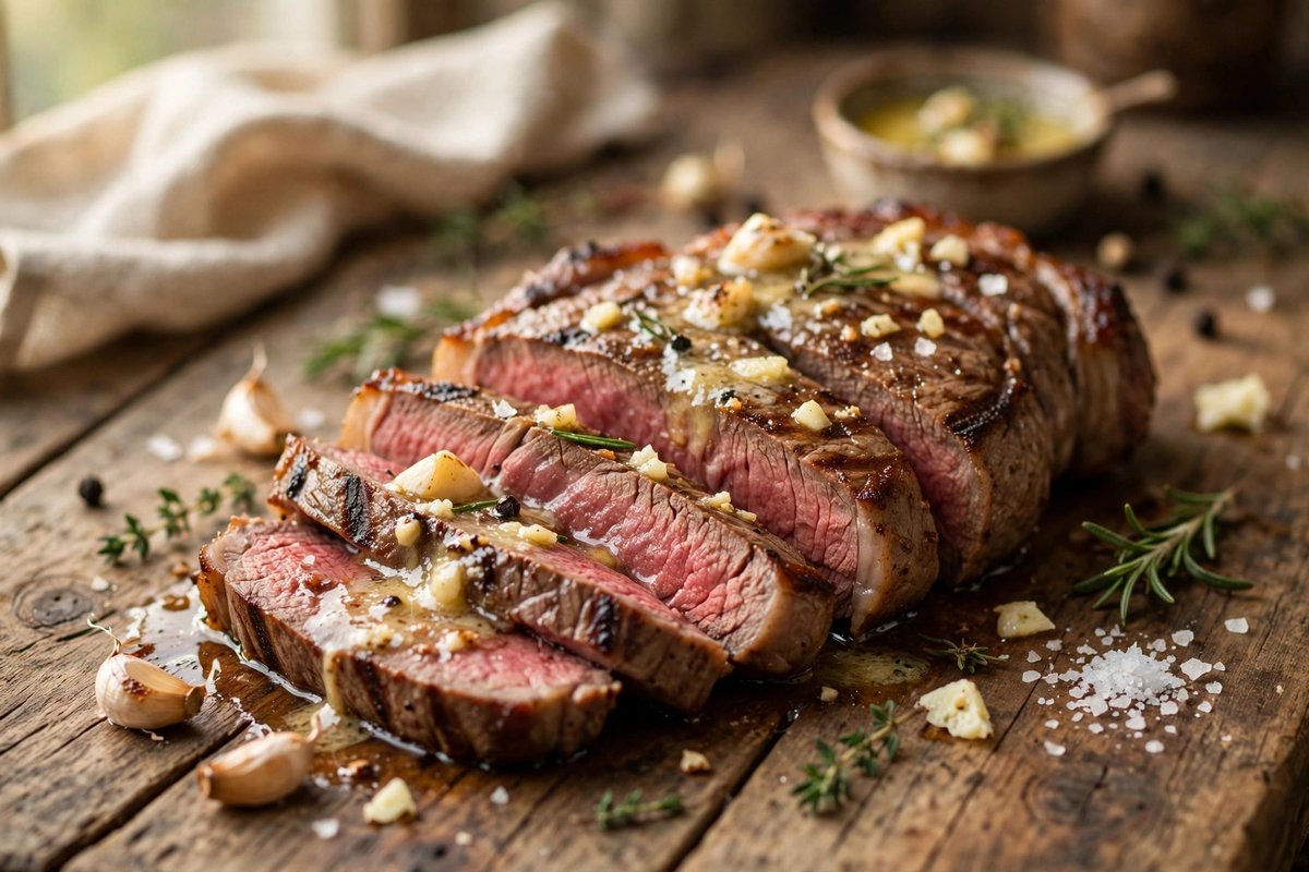 Fire-grilled sirloin lunch plate with a baked potato