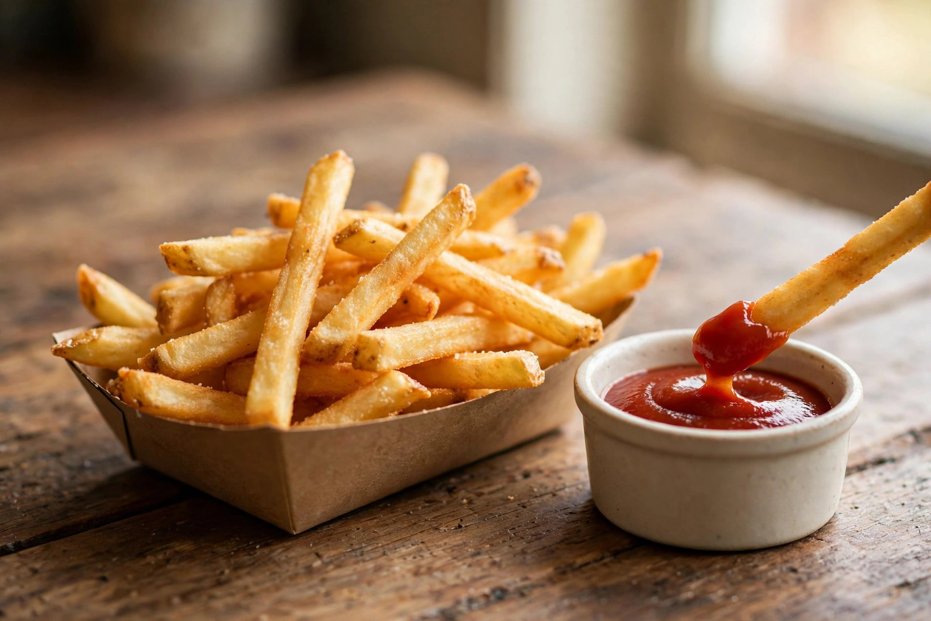 Fries with ketchup dip